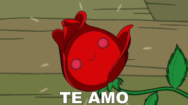 a red rose with a face and the words te amo written below it