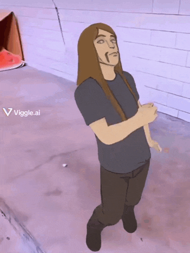 a cartoon drawing of a man with long hair and a viggle.ai logo