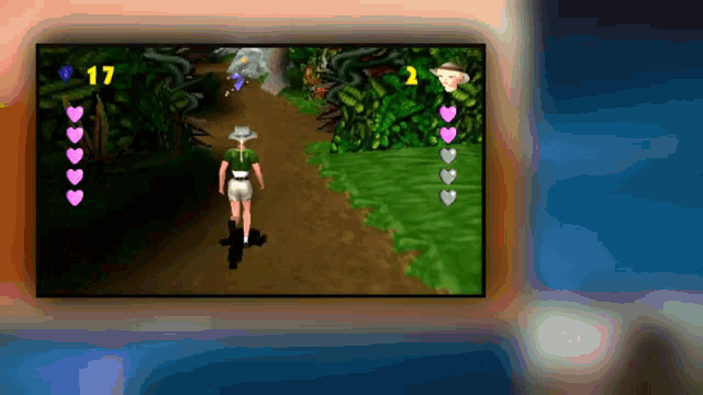a video game shows a man walking down a path with the number 17 on the screen