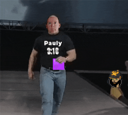 a man wearing a pauly 3:16 t-shirt walks down a runway