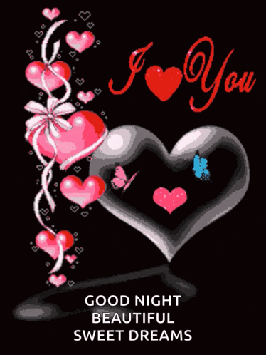 a good night beautiful sweet dreams greeting with hearts and butterflies