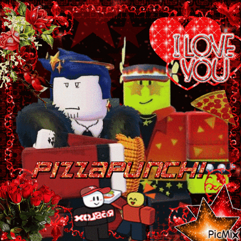 a picture of two roblox characters with the words i love you on it