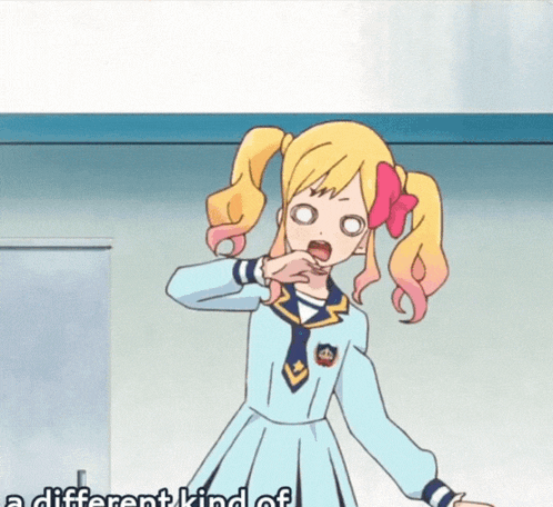 a cartoon of a girl with a surprised look on her face and the words " a different kind of " below her