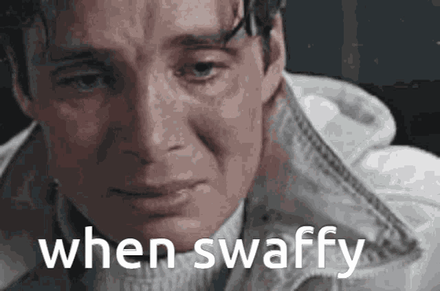 a man is crying with the words " when swaffy " written below him
