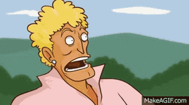 a cartoon of a woman with blonde hair making a surprised face