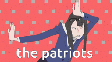a cartoon of a woman with blue hair and the words the patriots behind her