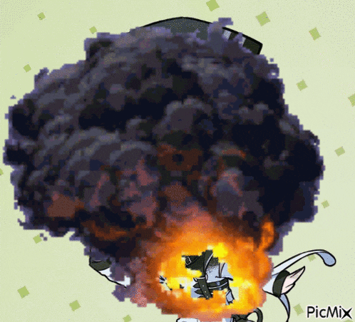 a cartoon drawing of a person with smoke coming out of their head and the letters picmix below it