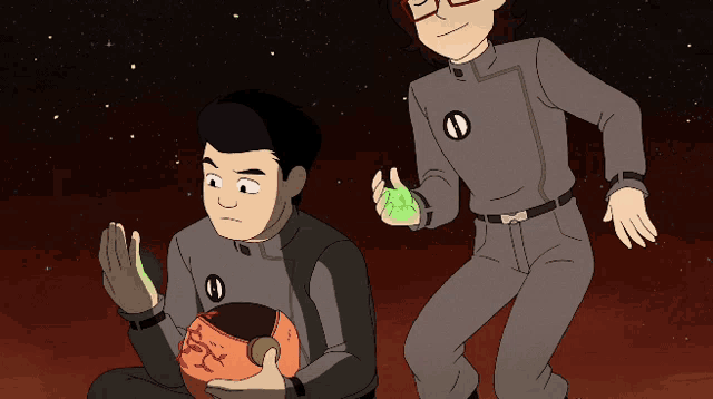 a cartoon drawing of a man holding a glowing object