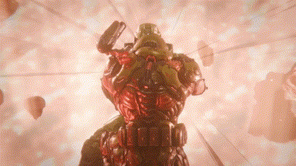 a man in a helmet is holding a gun in a room with balloons .