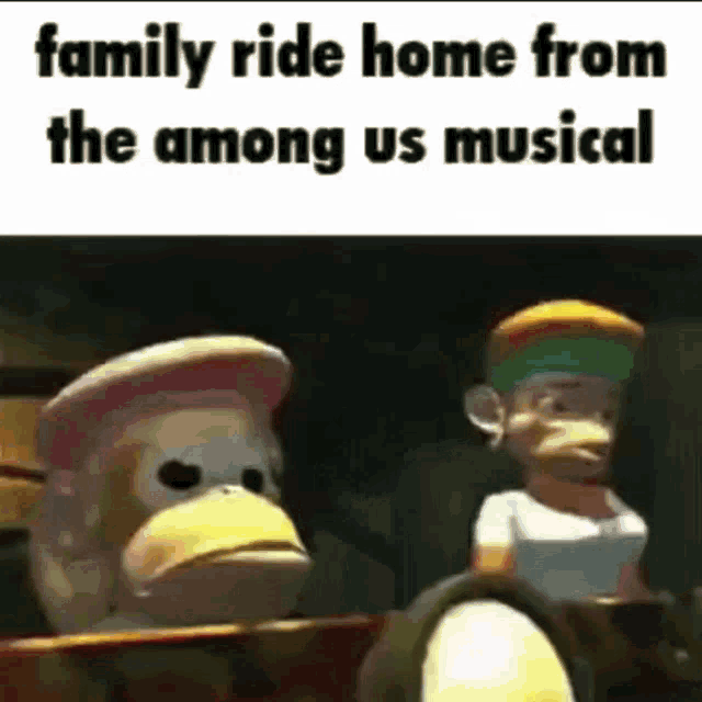 a family ride home from the among us musical in a car .