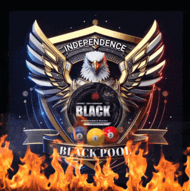 a logo for independence black pool with a eagle and pool balls
