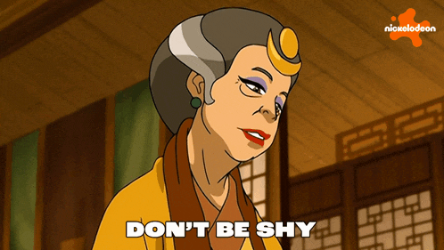 a cartoon of a woman with the words " do n't be shy " on the bottom
