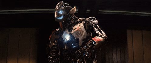 a robot with the words peace in our time written below it