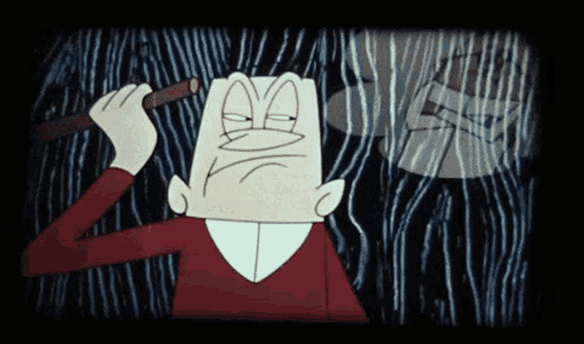 a cartoon character looking through a telescope with a striped background