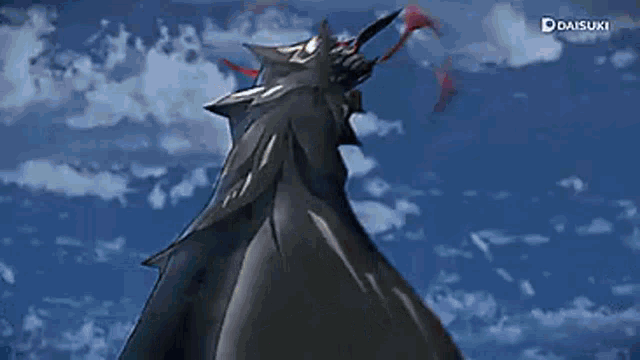 a cartoon character is flying through the air with a sword in his hand .
