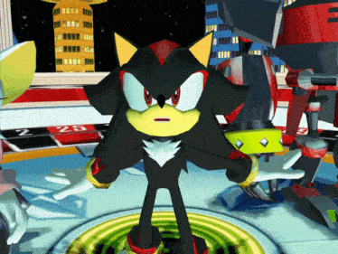shadow the hedgehog is standing in front of a roulette table