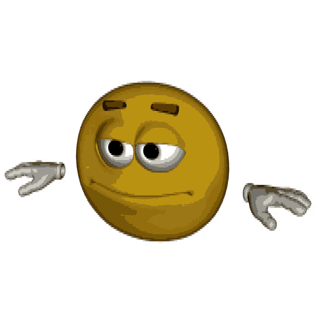 a cartoon smiley face with a serious expression and arms