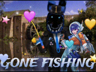 a picture of a cartoon character with the words gone fishing written on it
