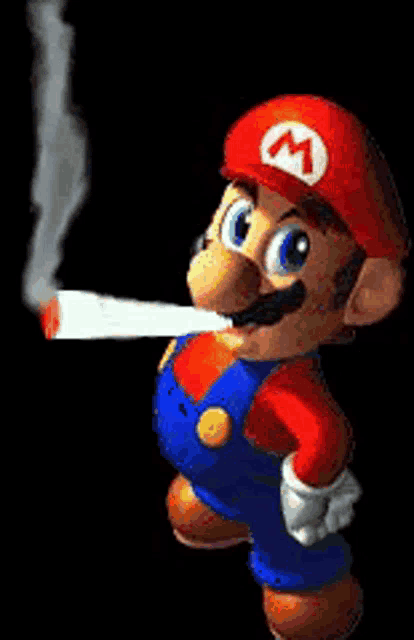 a mario cartoon character is smoking a cigarette .
