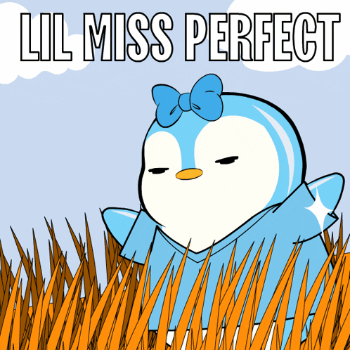 a cartoon of a penguin with the words lil miss perfect written above it