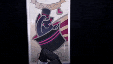 a cartoon drawing of a cat in a top hat with hearts on it