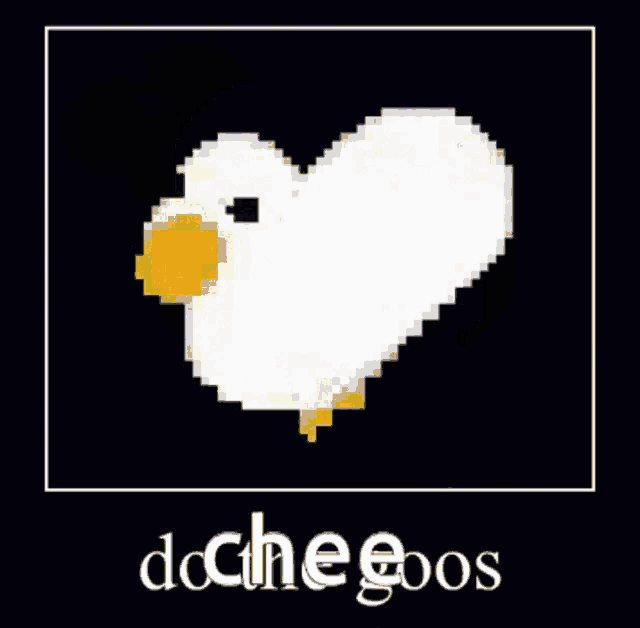 a pixel art of a duck with the word " dochegos " below it