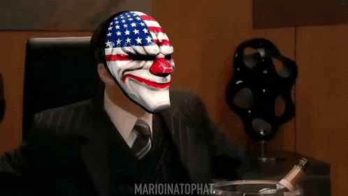 a group of men wearing masks are having a meeting with the name mario in the upper right corner