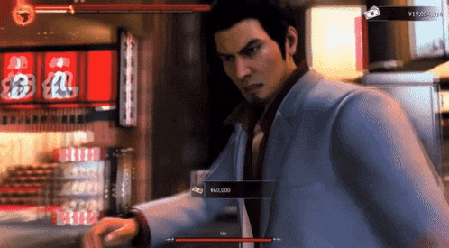 a video game screen shows a man looking at his watch with the number 66,000 on the screen