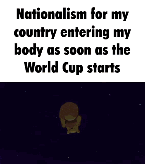a cartoon of winnie the pooh with the words nationalism for my country entering my body as soon as the world cup starts below