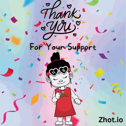 a thank you for your support card with a cartoon girl