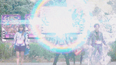 a group of people are standing in front of a sign that says ' aks '