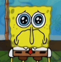 a cartoon of spongebob squarepants with a sad look on his face .