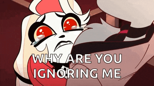 a cartoon character with red eyes is crying and asking why are you ignoring me .