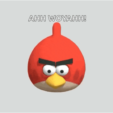 a red angry bird with the words ahh woyahh written on it
