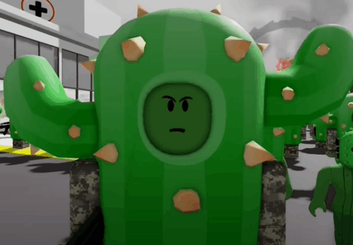 a green cactus with a smiley face on it