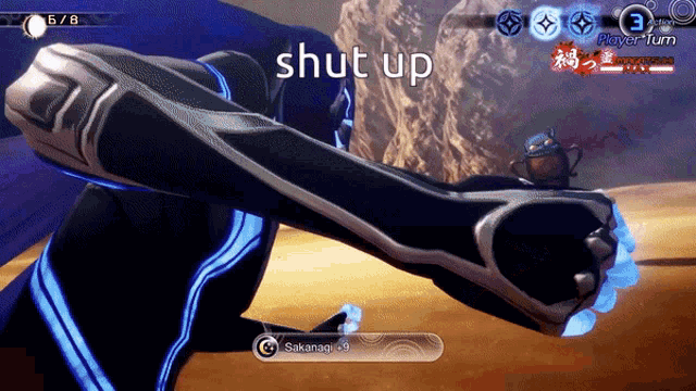 a screenshot of a video game with the word shut up at the bottom