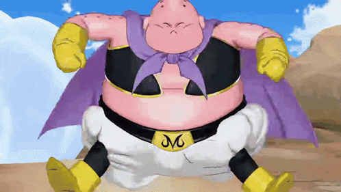 a cartoon character wearing a purple cape and a belt with the letter m on it
