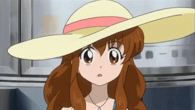 a cartoon girl wearing a straw hat with a pink band