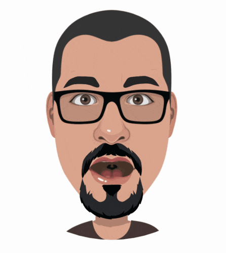 a man with glasses and a beard is making a funny face