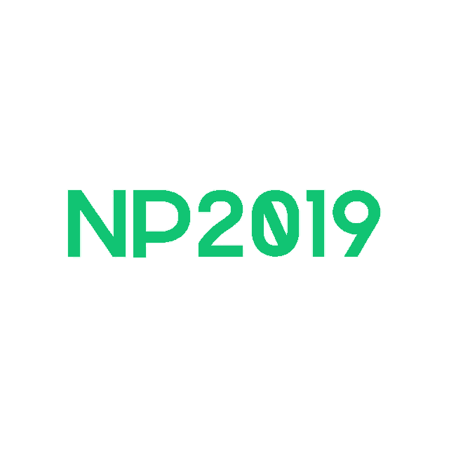 a blue logo for np2019 is on a white background