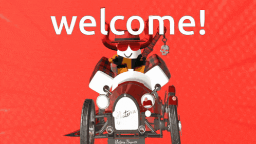 a red background with the words welcome in white
