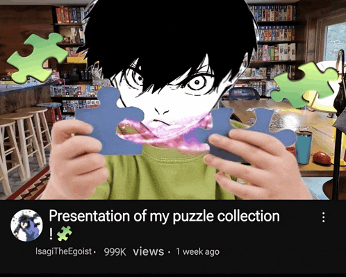 a person is holding a puzzle piece in front of a picture of a man