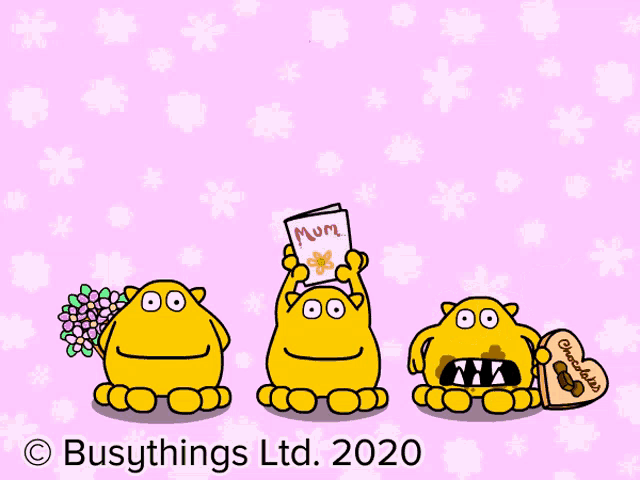 a happy mother 's day greeting card with three monsters