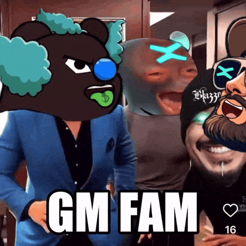 gm fam is written on a picture of three people