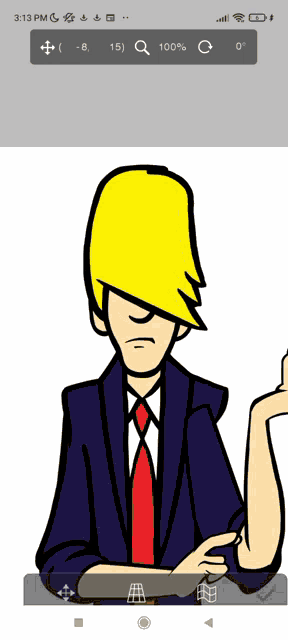 a cartoon of a man in a suit and tie is displayed on a phone screen
