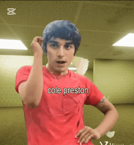 a man in a red shirt says cole preston