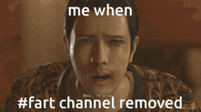 a picture of a man with an eye patch and the words me when #fart channel removed