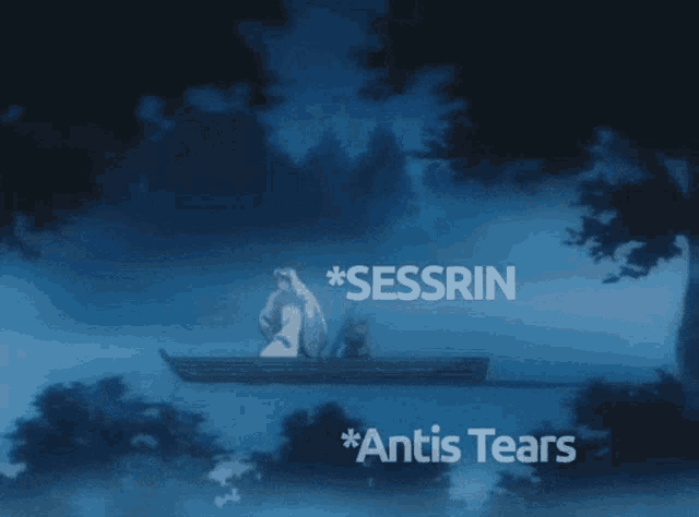 a person in a boat with the words sessrin written above them