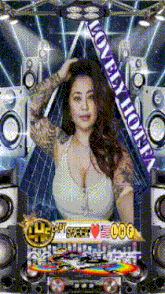 a collage of a woman surrounded by speakers and a banner that says lovely hona
