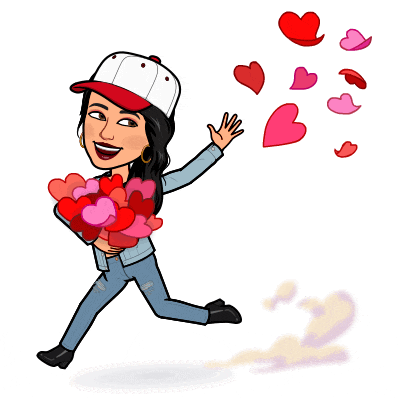 a cartoon of a woman running with a bouquet of hearts in her hands